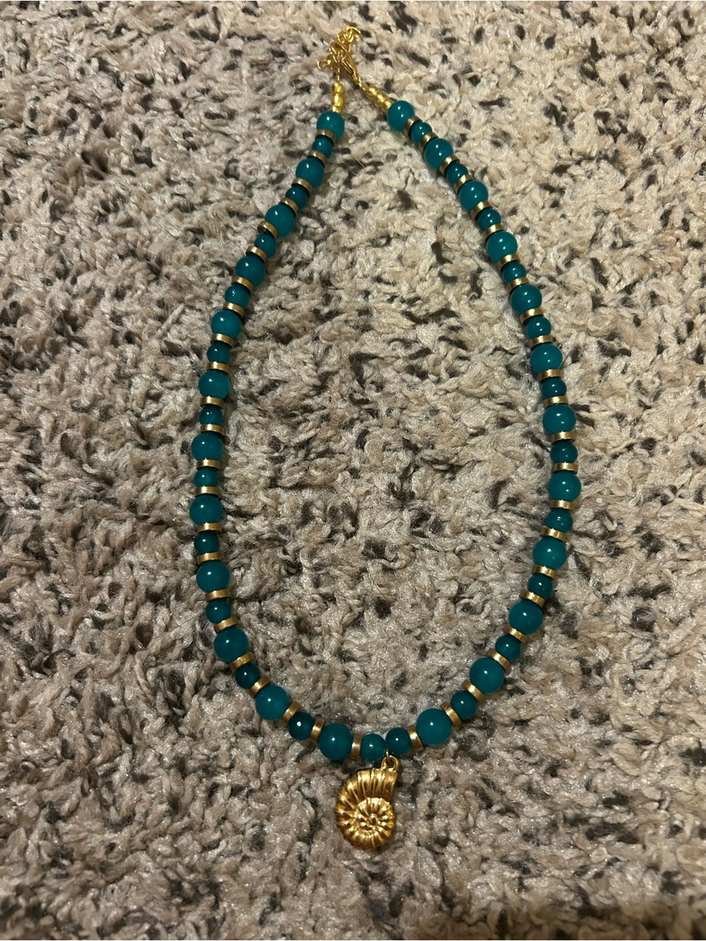 Gold Pendant Teal Beaded Necklace - Women Jewelry